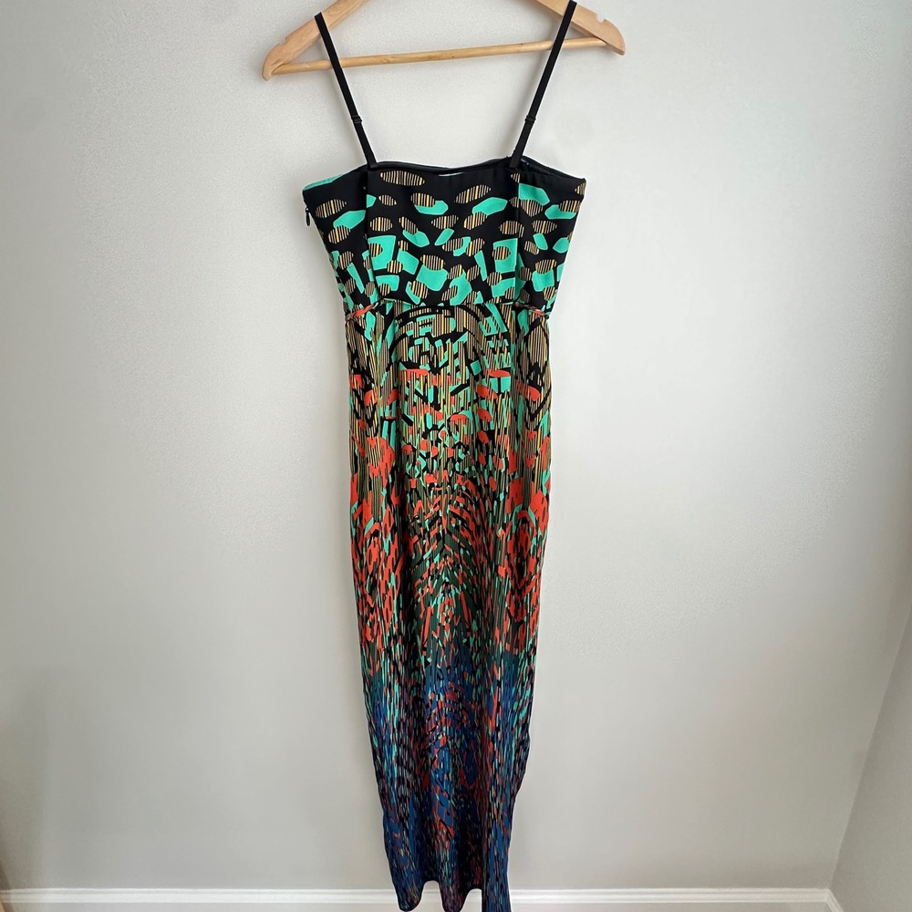 BCBGMaxAzria Multicolor Printed Maxi Dress - Black, Teal, Coral, Blue - Picture 10 of 12